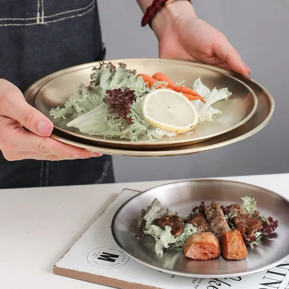 6Pcs Stainless Steel Plate Set BBQ Fried Chicken