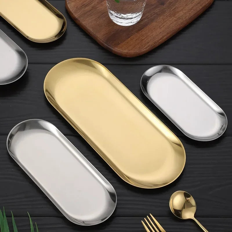 Stainless Steel Gold Dining Plate Dessert Plate Nut Fruit Cake Tray Snack