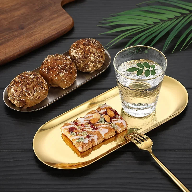 Stainless Steel Gold Dining Plate Dessert Plate Nut Fruit Cake Tray Snack