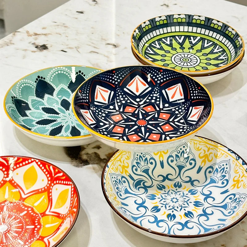 6pcs- Ceramic Bohemia Plate, Salad Plate, Appetizer, Serving Dried Fruit, Desserts And Salad