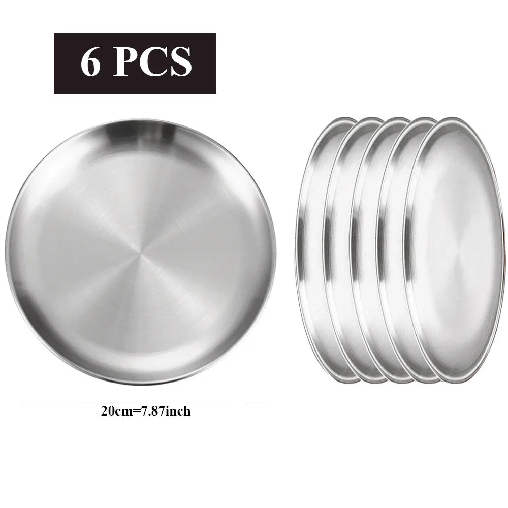 6Pcs Stainless Steel Plate Set BBQ Fried Chicken