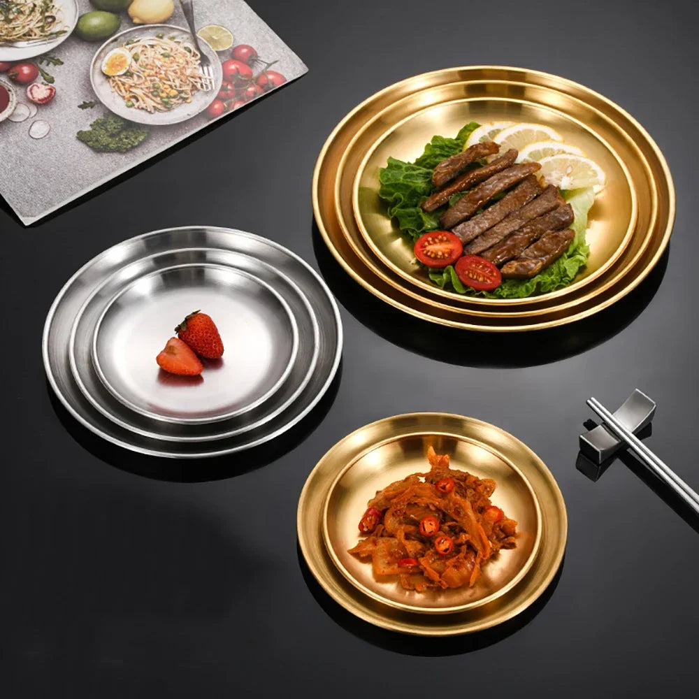 6Pcs Stainless Steel Plate Set BBQ Fried Chicken