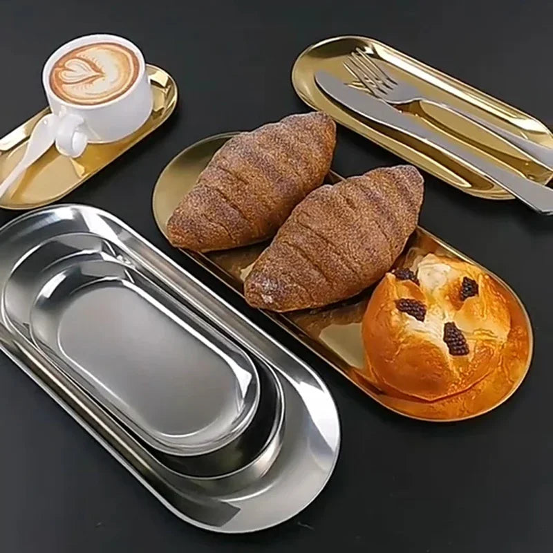 Stainless Steel Gold Dining Plate Dessert Plate Nut Fruit Cake Tray Snack