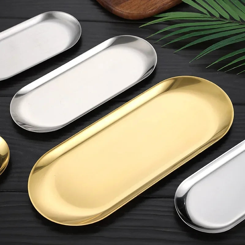 Stainless Steel Gold Dining Plate Dessert Plate Nut Fruit Cake Tray Snack