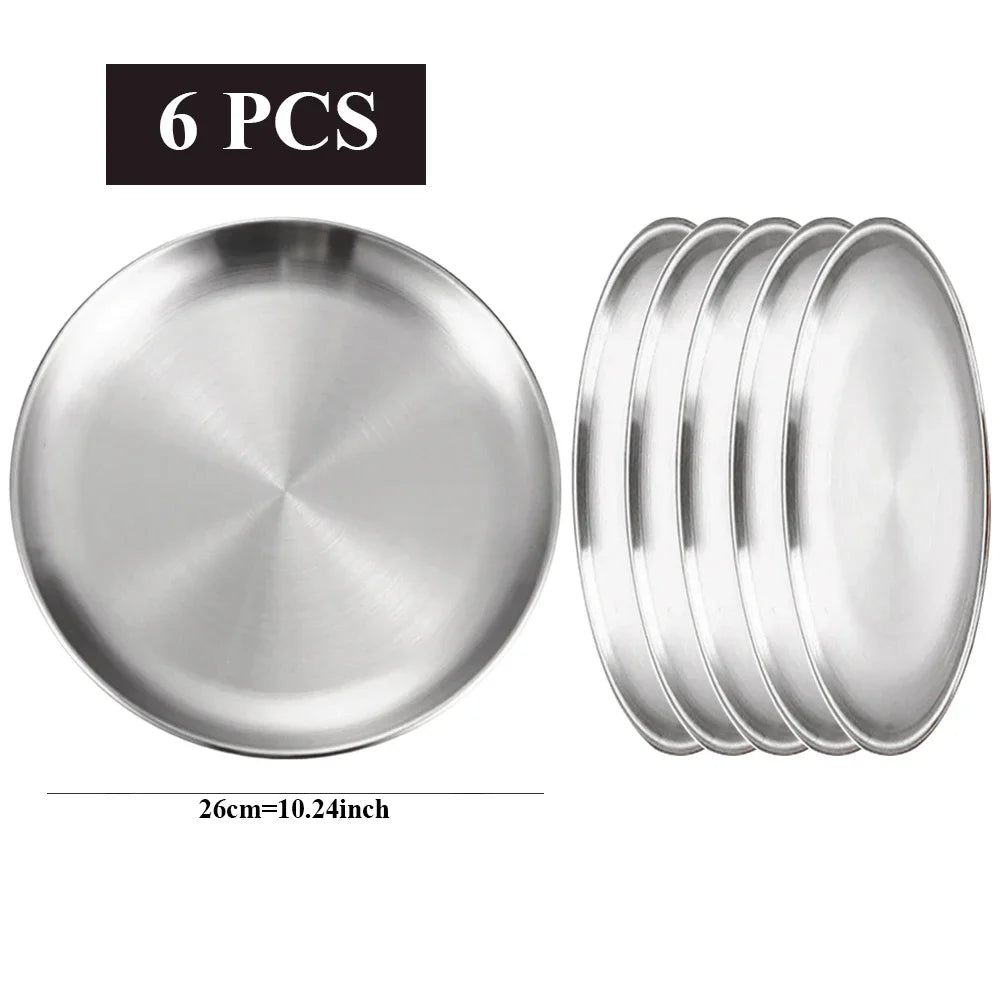 6Pcs Stainless Steel Plate Set BBQ Fried Chicken