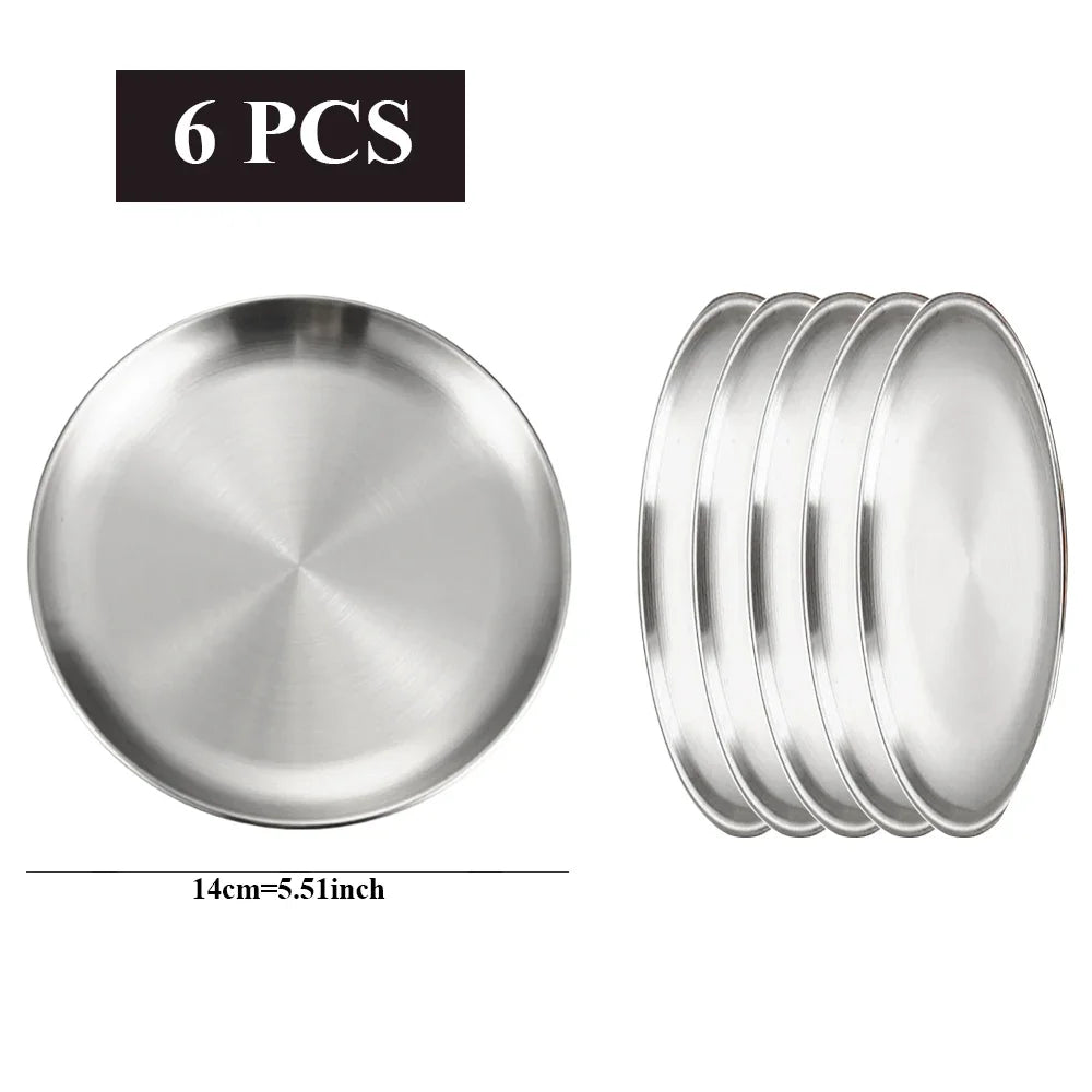 6Pcs Stainless Steel Plate Set BBQ Fried Chicken